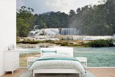 Behang - Fotobehang Voorkant waterval Palenque Mexico - Breedte 360 cm x hoogte 240 cm
