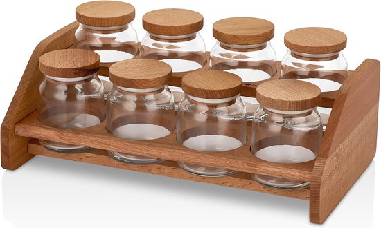 gift-Ensemble de pots d'organisateur d'épices en verre avec cuillère en  bois faciles à nettoyer accessoires de rangement de cuisine