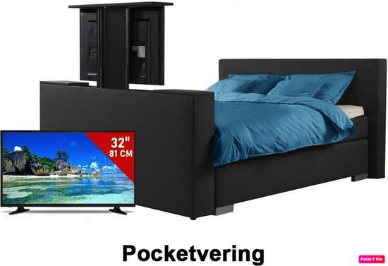 4. Boxspring Luxe compleet Antracite 200x200 Met Tv lift Voetbord