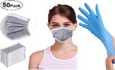 M-Safe 100 stuks Latex Large Wegwerp Handschoenen - Gepoederd + 50 stuks Grijze Niet medische Mondkapjes wegwerp