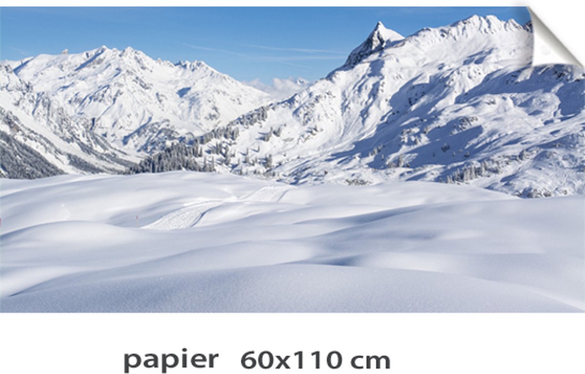D&C Collection Kerstdorp Achtergrond - Papier - 60x110 Cm - Winterlandschap Met Bergen En Sneeuw- Winterlandschap - Kerstinterieur - Modeltreinen blauw