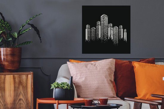 Une illustration noir et blanc d'un poster Skyline 50x50 cm - Tirage photo sur Poster (décoration murale salon / chambre)