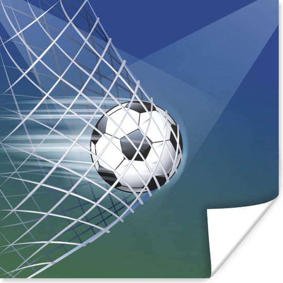 Poster Een illustratie van een voetbal in het net -Jongens - Meisjes - Kinderen - 30x30 cm