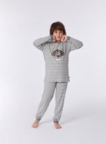 Jongens - Pyjama gebroken wit-grijs gestreept Wasbeer - maat 98