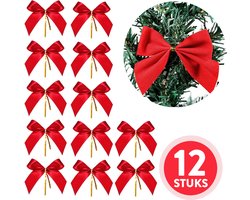 Kerstversiering - Kerstdecoratie voor binnen - Kerststrikjes rood - 12 stuks