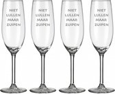 Champagneglazen set 4 stuks Niet lullen maar zuipen Royal Leerda,m