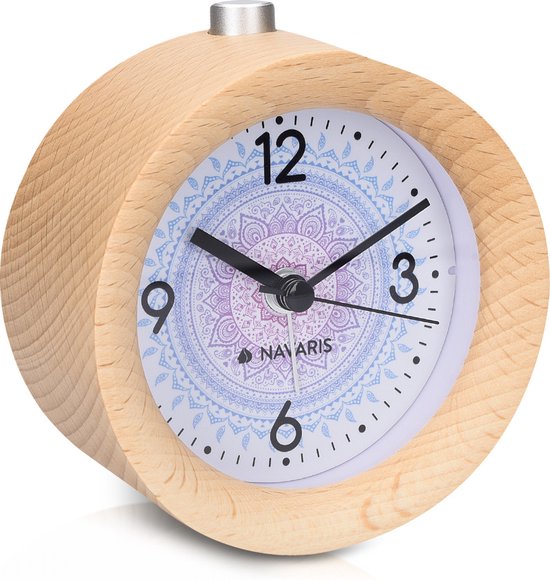 Navaris Wood Alarm Clock with - Retro Clock with Design Alarm Light - Clock - wood Light Brown Light Brown Design