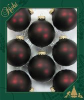 8x stuks glazen kerstballen 7 cm chocolade bruin/rood kerstboomversiering - Kerstversiering/kerstdecoratie