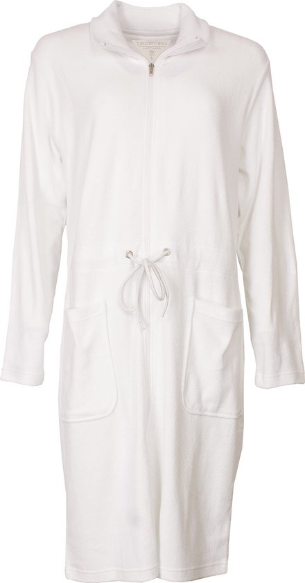 Tenderness Dames Badjas - Kamerjas - Badstof - Rits - Wit - Maat L