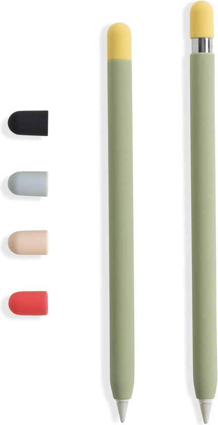 Doodroo Skin voor Apple Pencil (1e/2e gen) met 5 gekleurde doppen - Groen - Siliconen Beschermfolie met Grip