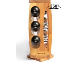 Joy Kitchen draaibaar houten kruidenrek | glazen kruidenpotjes | keukenrek | kruidenrek staand | kruidenrekje | draaiplateau | aanrecht organiser | voorraadpotten glas met deksel | glazen potjes met deksel | kruiden toren