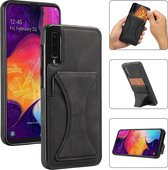 Samsung Galaxy A50 Lederen Hoesje | Back Cover Telefoonhoesje | Pasjeshouder | Zwart