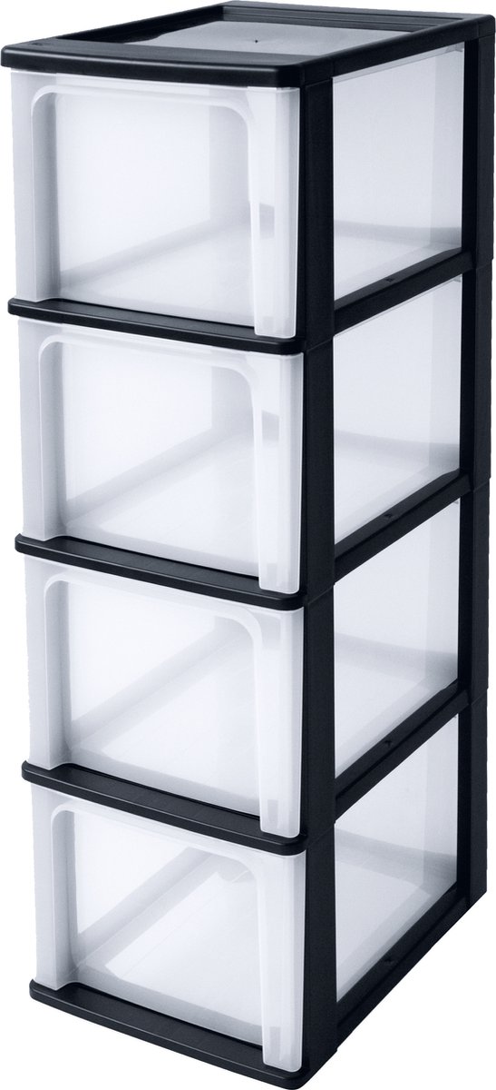 IRIS Organizer Chest ladesysteem A4 - 4 diepe lades - 4 x 13L - Kunststof - Zwart/Transparant - Zonder Wielen