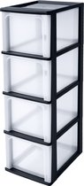 Iris Ohyama Organizer Système de tiroirs coffre A4 - 4 tiroirs profonds - 4 x 13 l - Plastique - Noir / Transparent