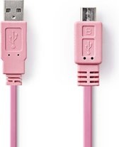 USB-Kabel | USB 2.0 | USB-A Male | USB Micro-B Male | 480 Mbps | Vernikkeld | 1.00 m | Plat | PVC | Roze | Polybag