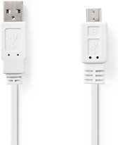 USB 2.0, USB-A Mâle, USB Micro-B mâle, 480 Mbps, Plaqué nickel, 1.00 m, Plat, PVC, Blanc, Sac en Plastique
