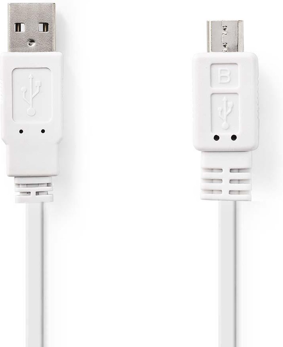 Platte USB 2.0-Kabel | A Male - Micro-B Male | 1,0 m | Wit