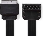 Câble péritel Nedis 21 broches avec connecteur coudé - plat / noir - 2 mètres