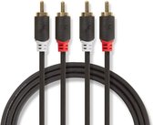Nedis Stereo-Audiokabel - 2x RCA Male - 2x RCA Male - Verguld - 1.00 m - Rond - Antraciet - Polybag