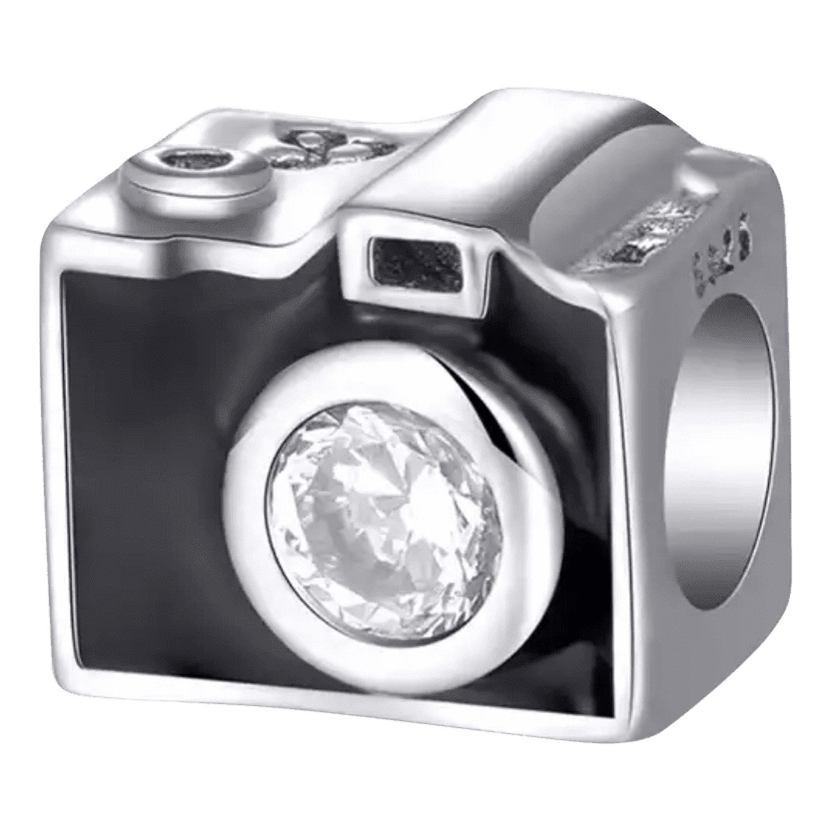 Symbolen - Zilveren bedels - Bedel Camera | Zilver en zwart | 925 Sterling Zilver - Geschikt voor alle merken - Met 925 zilver certificaat - In mooie cadeauverpakking - Moederdag - Tracelet