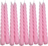 10 stuks roze glanzend gelakte spiraal dinerkaarsen - twisted candles 230/22 (7 uur)