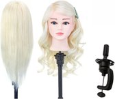 Mandy’s Professionele Oefenhoofd - Haar Oefenpop - Styling Kaphoofd - Echt Haar - Lengte 65 cm - Incl. Tafelklem - Vrouw - Blond