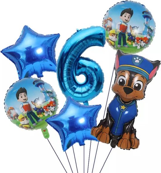 Pow Patrol Folie Ballonnen set van 6 ballonnen - Aluminium Folie Ballon 6 jaar