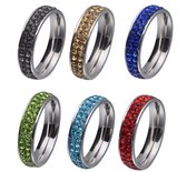 RVS strass ring zwart - maat 18