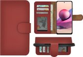 Hoesje Xiaomi Redmi Note 10s - Bookcase - Portemonnee Hoes Echt leer Wallet case Rood
