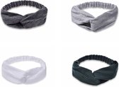 Haarband | Set van 4 stuks | Geknoopt | Dames | Vrouwen | Meiden | Tieners | Hoofdband | Cadeau Idee | Knoop Haarband | Elastisch | Dames Haarmode | Sport Haarbanden | Donkergrijs