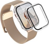 Bandje en Hoesje met Screenprotector geschikt voor Apple Watch 7 45 mm - iWatch 45mm Magnetic Loop Bandje Goud met Cover Glas
