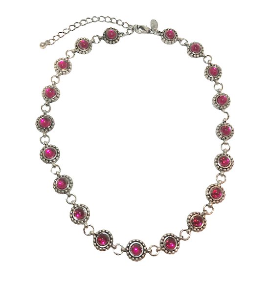 Ketting - Zilverkleurig - Met roze steentjes versierd - Elegant - 47 Centimeter, verstelbaar - Damesdingetjes