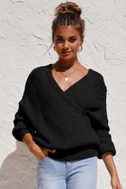 Wikkeltrui Sweater Dames - Zwart - Maat M