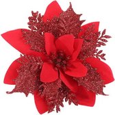 Luxuro Luxe Kerstbloemen - Rood - Ornamenten voor Kerst - Kerstboom Decoratie voor Binnen en Buiten - Nieuwjaar - Kerstversiering - 10 stuks - 14 cm doorsnede