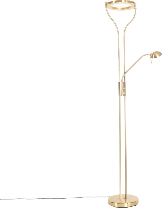 QAZQA divo - Moderne LED Dimbare Vloerlamp | Staande Lamp met Dimmer met leeslamp - 1 lichts - H 1950 mm - Goud/messing - Woonkamer | Slaapkamer | Keuken