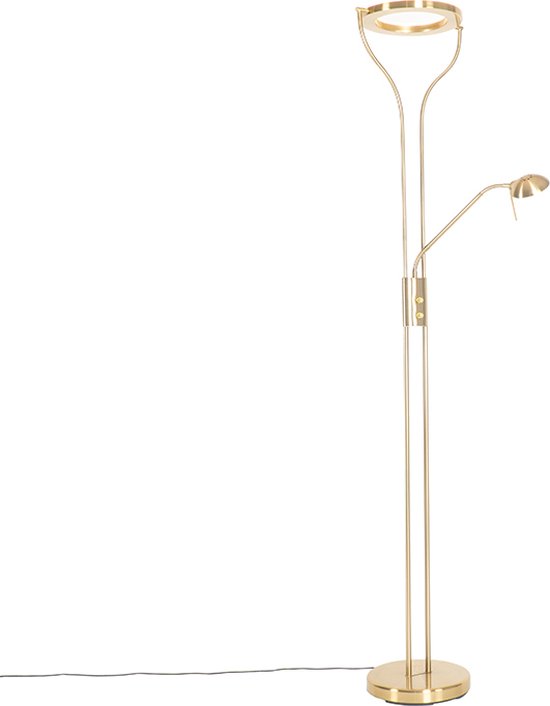 QAZQA lampadaire moderne doré avec bras de lecture avec led et variateur -  divo