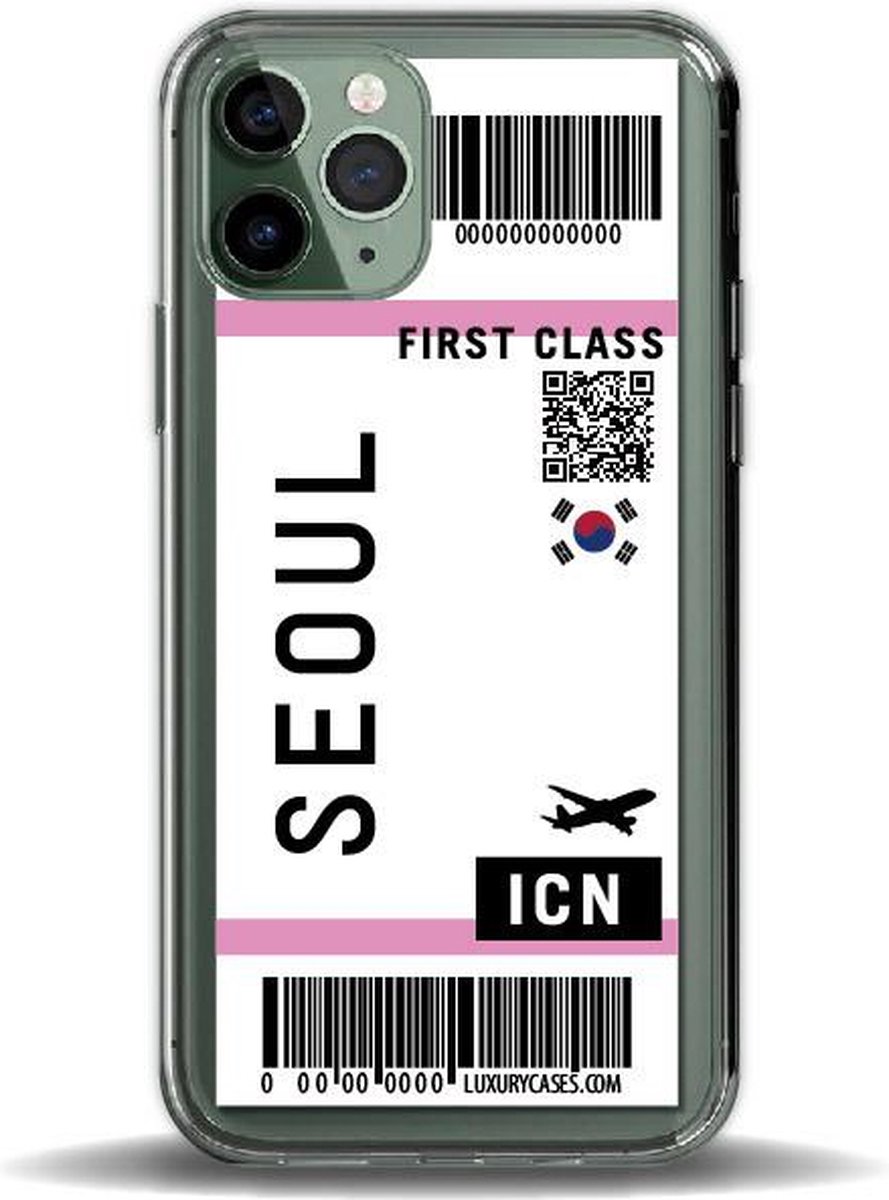 Zuid-Korea Seoel Instapkaart iPhone Hoesje - South Korea Seoul Boarding Pass iPhone Case - Shockproof Case - TPU - iPhone 12 promax - Transparant