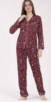 Satijn Dames Pyjama- Luxe Pyjamaset- Lingerie- Sexy- Nachtkleding Parel Rood Maat S