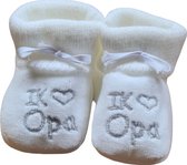Kraamcadeau  - Newborn Slofjes - I love Opa - Wit -  0-6 maanden - Eerste baby schoentjes