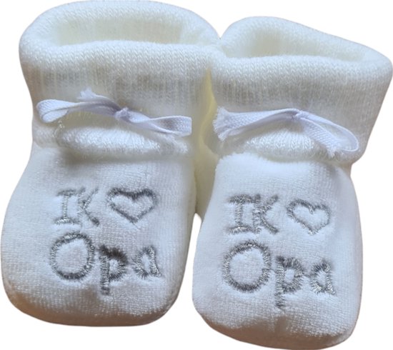 Kraamcadeau - Newborn Slofjes - I love Opa - Wit - 0-6 maanden - Eerste  baby schoentjes | bol.com