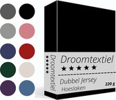 Droomtextiel Dubbel Jersey Hoeslaken Zwart Lits-Jumeaux 200x220 cm - 100% Katoen - Hoge Hoek - Heerlijk Zacht - Strijkvrij - Rondom elastiek - Stretch - Dubbel Dikke Kwaliteit