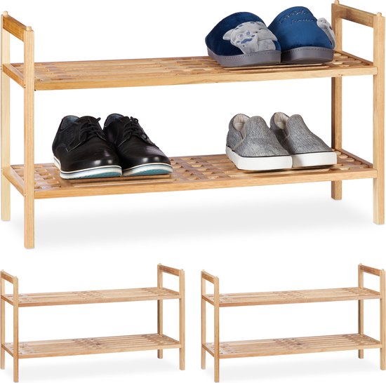 Relaxdays 3x schoenenrek stapelbaar - schoenenkast - 2 etages - rek voor schoenen - hout