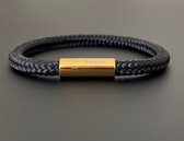 Armband dames touw -  heren armbanden scheepstouw Galeara Riu met magnetische sluiting - Premio Zwart Goud 17.5cm
