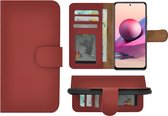 Xiaomi Redmi Note 10s Hoesje - Bookcase - Portemonnee Hoes Echt leer Wallet case Rood