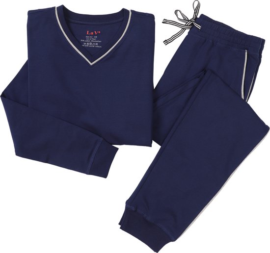 Pyjama en jersey La- V pour garçon avec col en V bleu foncé 140-146