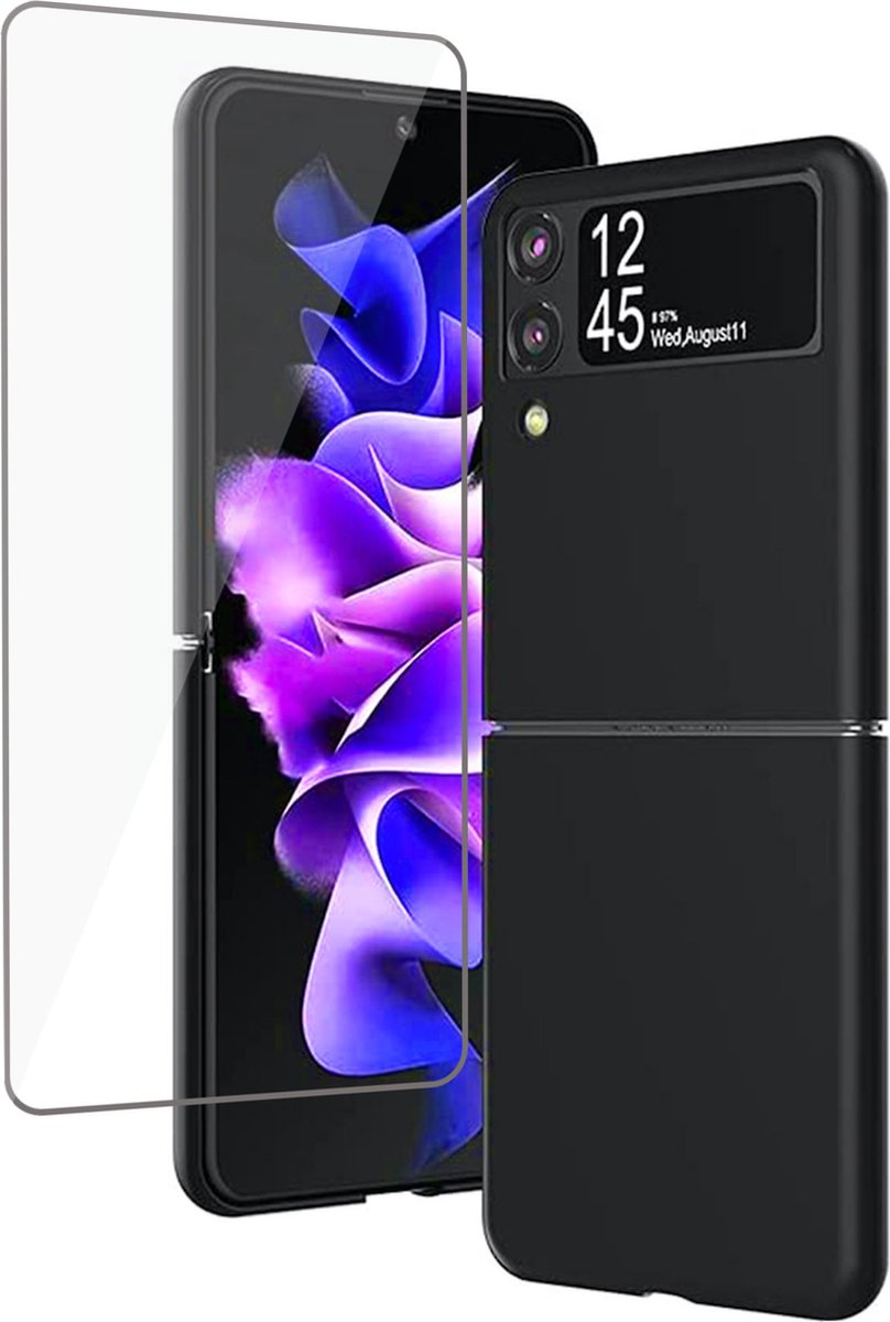 Hoesje geschikt voor Samsung Galaxy Flip 3 - Screenprotector - Soft Case Zwart
