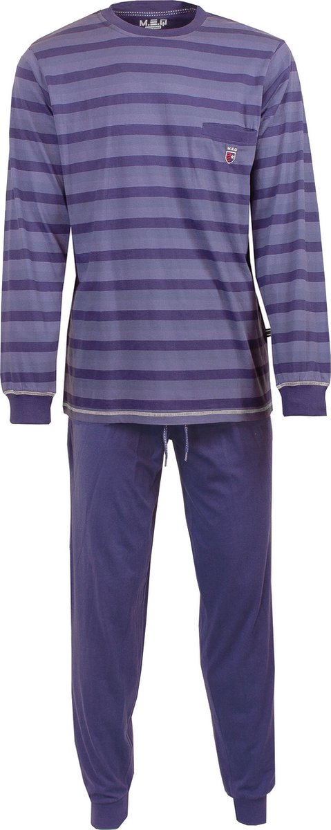 MEQ Heren Pyjama - Pyjama Set - Katoen - Gestreept - Paars - Maat S