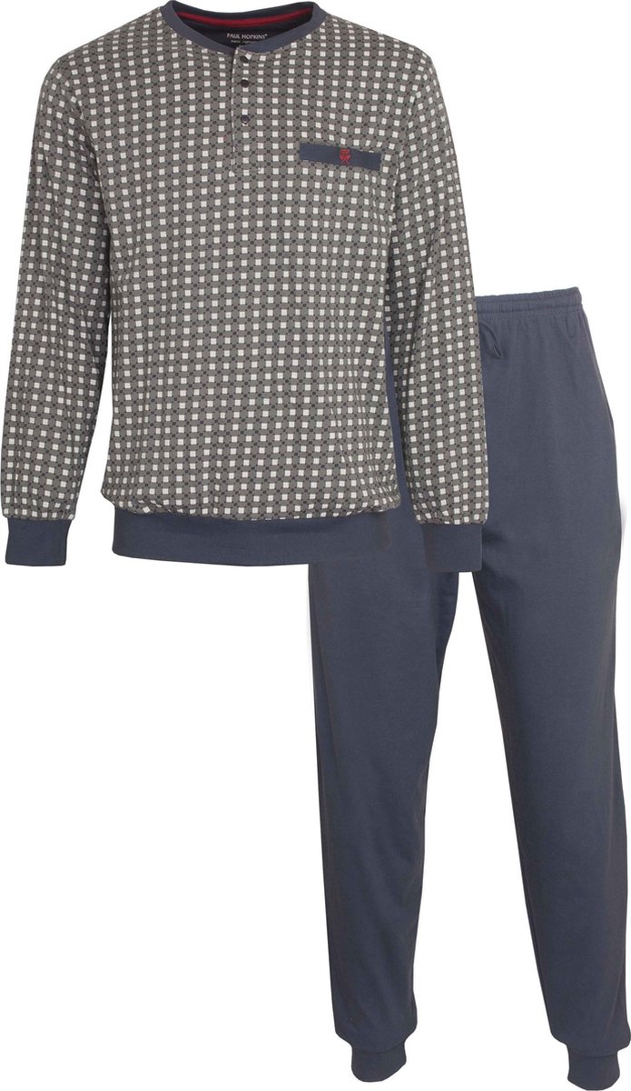 Paul Hopkins Heren Pyjama - 100% Gekamde Katoen - Blauw/Bruin - Maat S