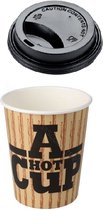 Kartonnen Koffiebeker to go 8oz 240ml bruin+ zwarte deksels- 100 Stuks - wegwerp papieren bekers - drinkbekers karton- milieuvriendelijk
