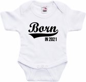 Born in 2021 tekst baby rompertje wit babys - Kraamcadeau - 2021 geboren cadeau 56 (1-2 maanden)